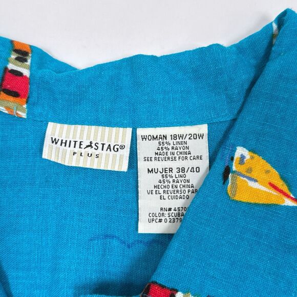 White Stag Shirt Plus Size 18W / 20W Blue Button Front Linen Sailboat Beach - Picture 6 of 9